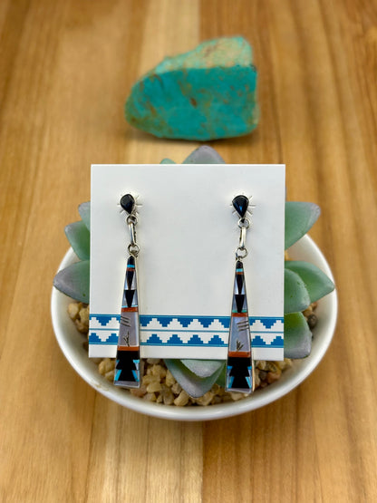 Multi Color Stone Inlay Dangle Earrings