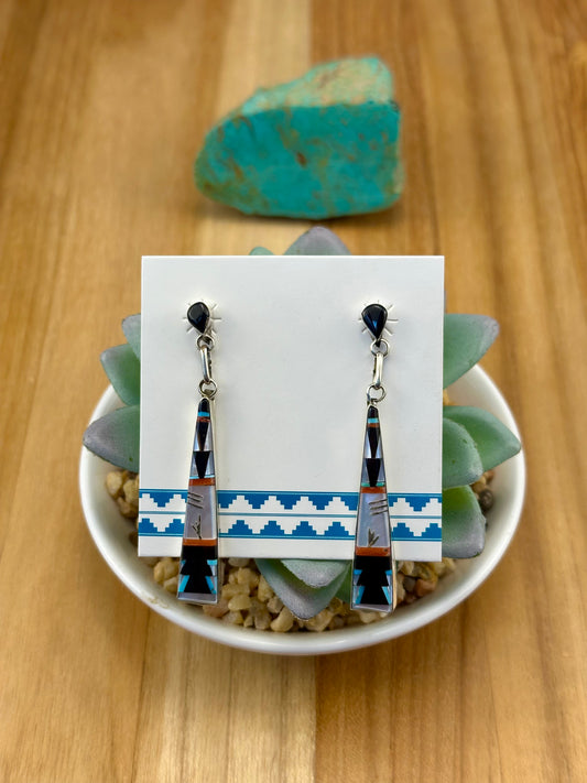 Multi Color Stone Inlay Dangle Earrings