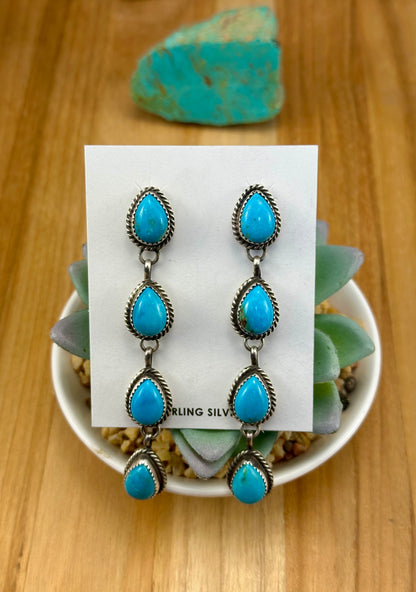Kingman Turquoise 4 Stone Dangle Earrings