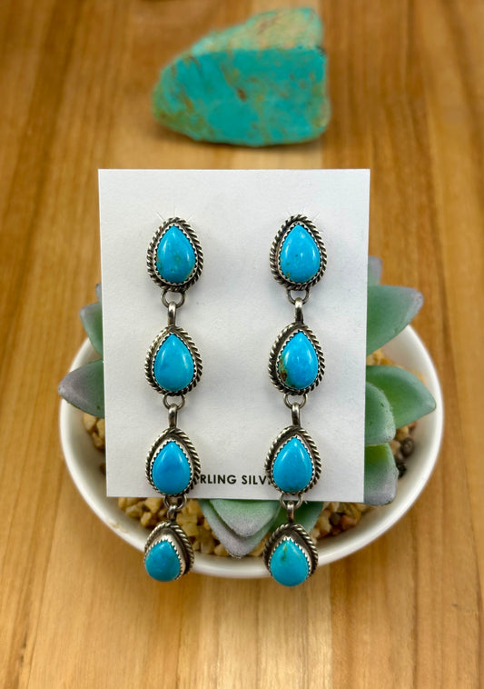 Kingman Turquoise 4 Stone Dangle Earrings