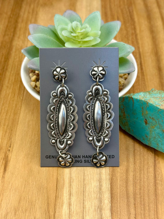 Sterling Silver Concho Dangle Earrings