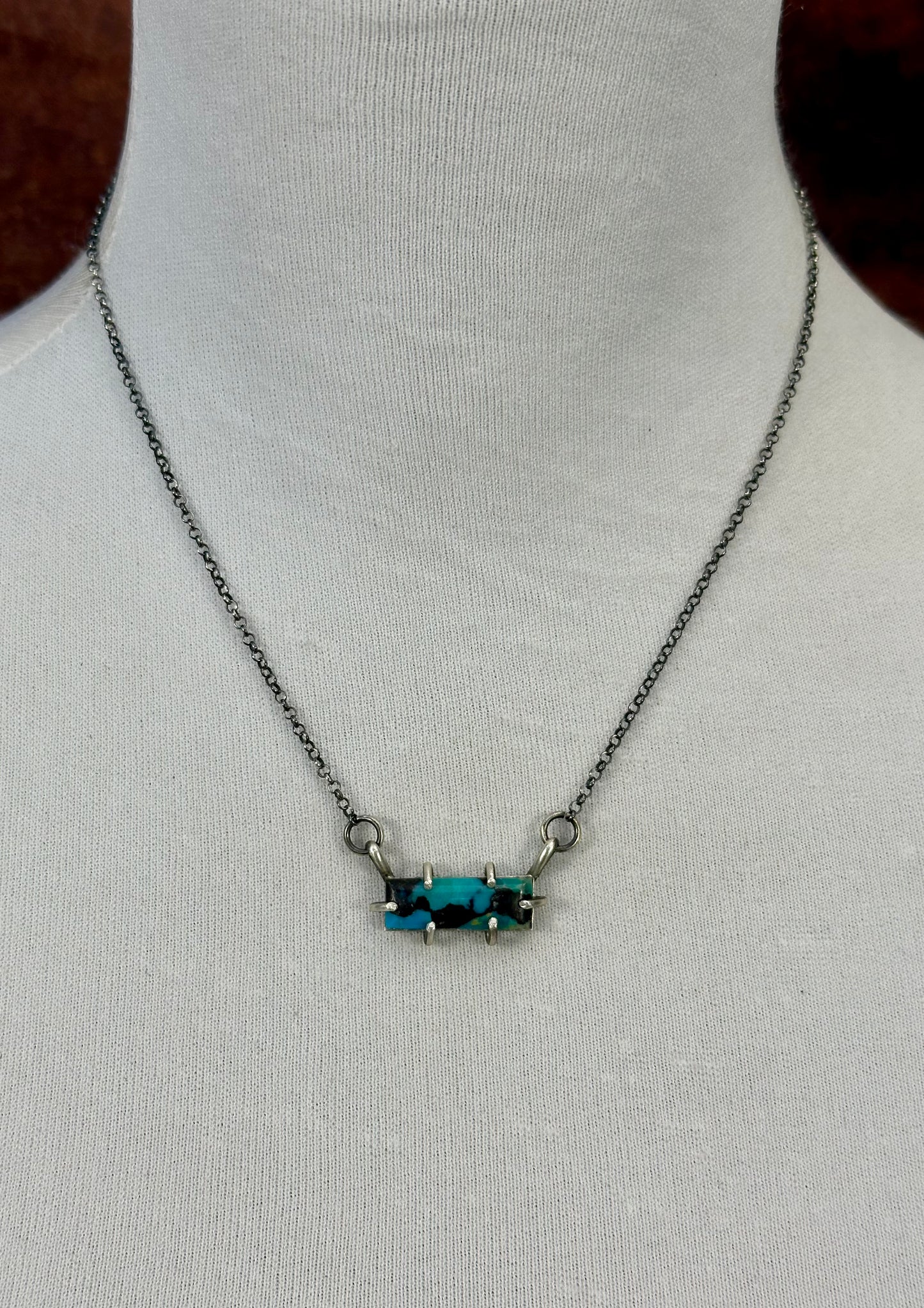 Kingman Turquoise Sterling Waterproof Bar Necklace