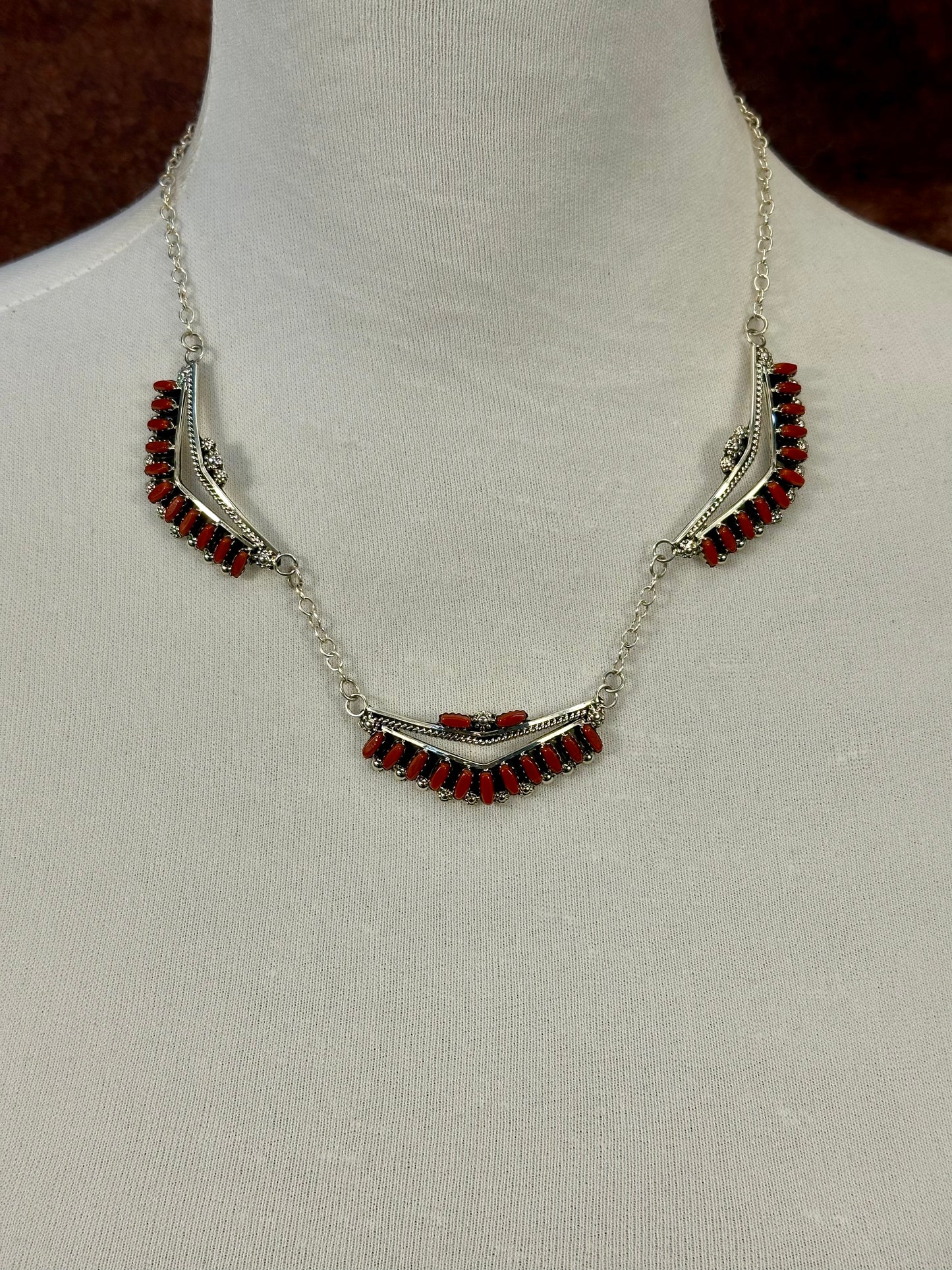 Coral Cluster Sterling Silver Necklace Set