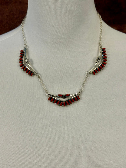 Coral Cluster Sterling Silver Necklace Set