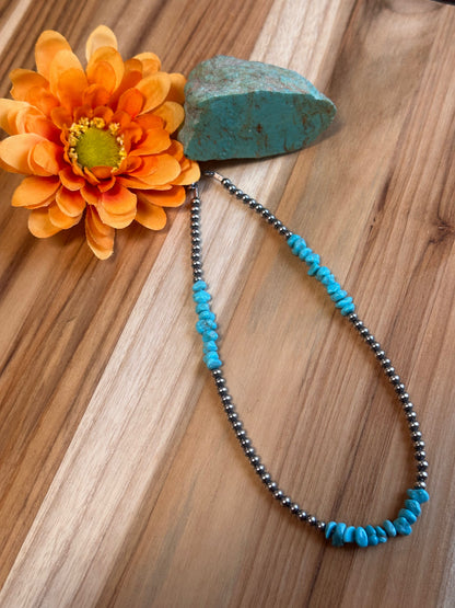 Navajo Style Pearls and Turquoise Chip Necklace