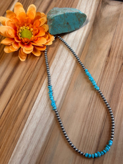 Navajo Style Pearls and Turquoise Chip Necklace