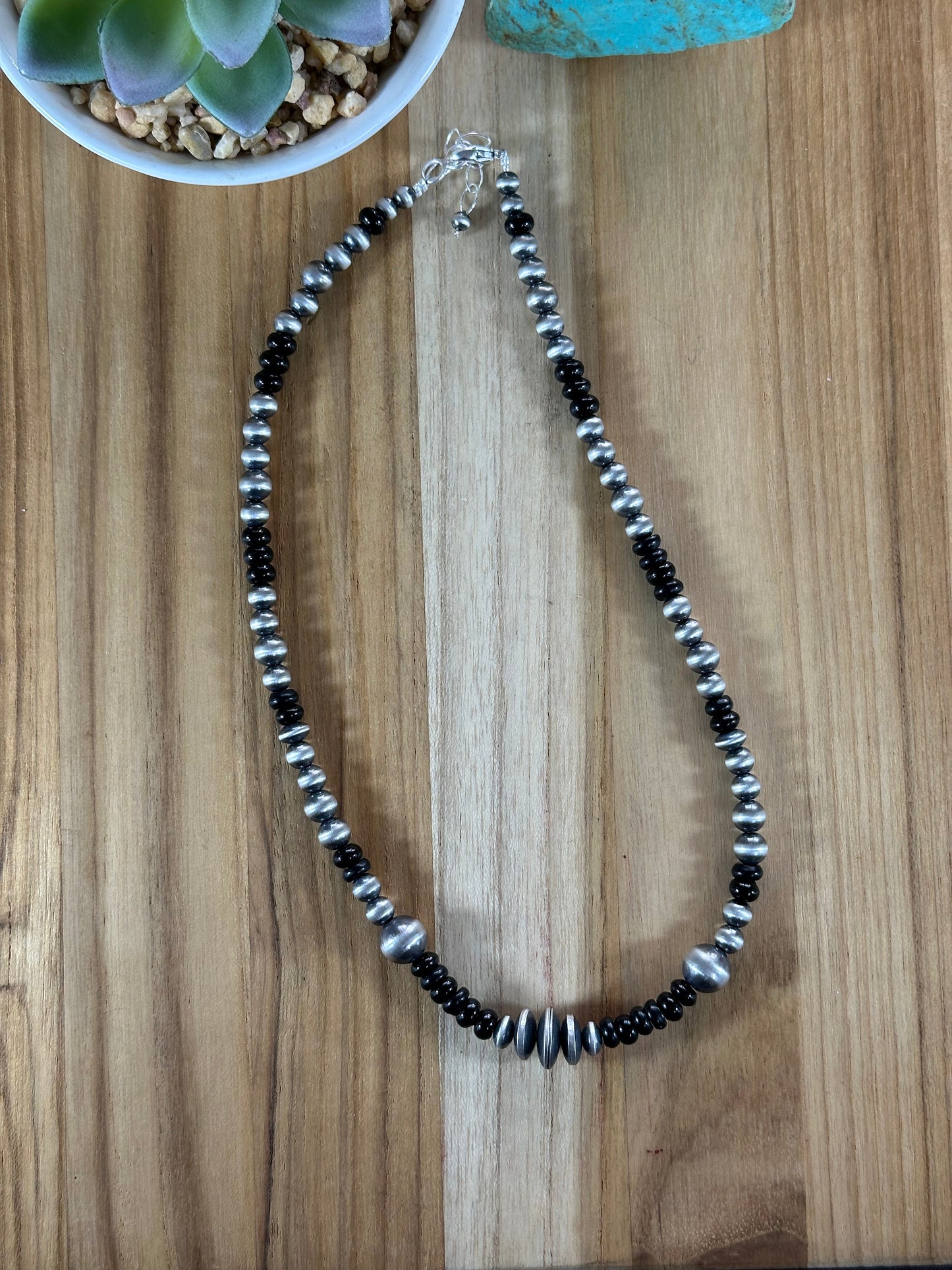 Navajo Style Bead and Black Onyx 18" Necklace