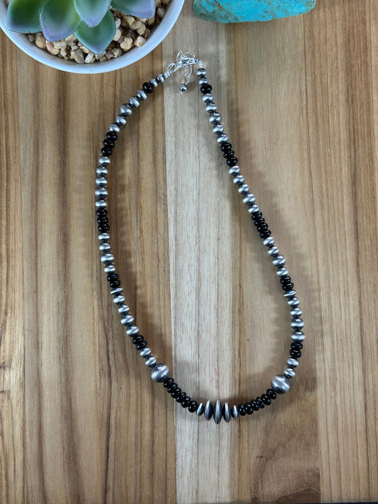 Navajo Style Bead and Black Onyx 18" Necklace