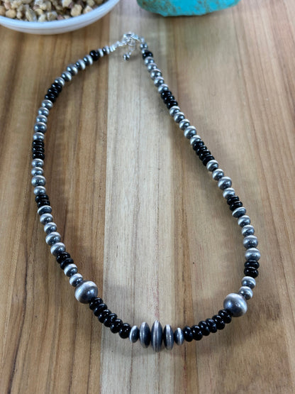 Navajo Style Bead and Black Onyx 18" Necklace