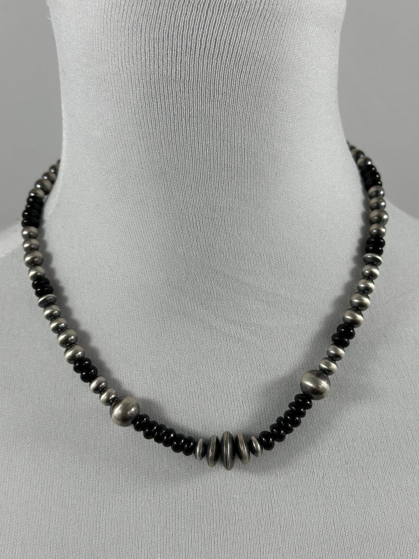 Navajo Style Bead and Black Onyx 18" Necklace