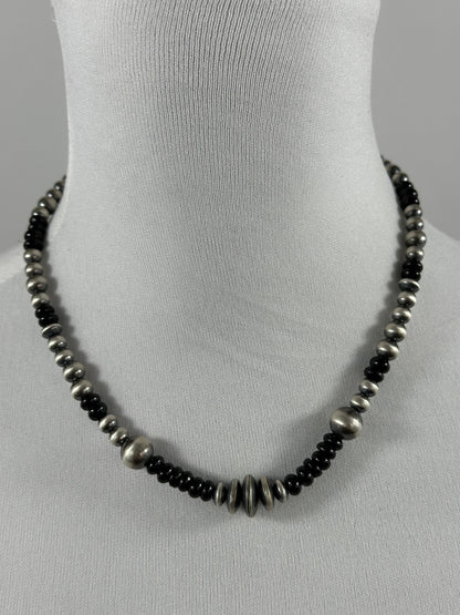 Navajo Style Bead and Black Onyx 18" Necklace