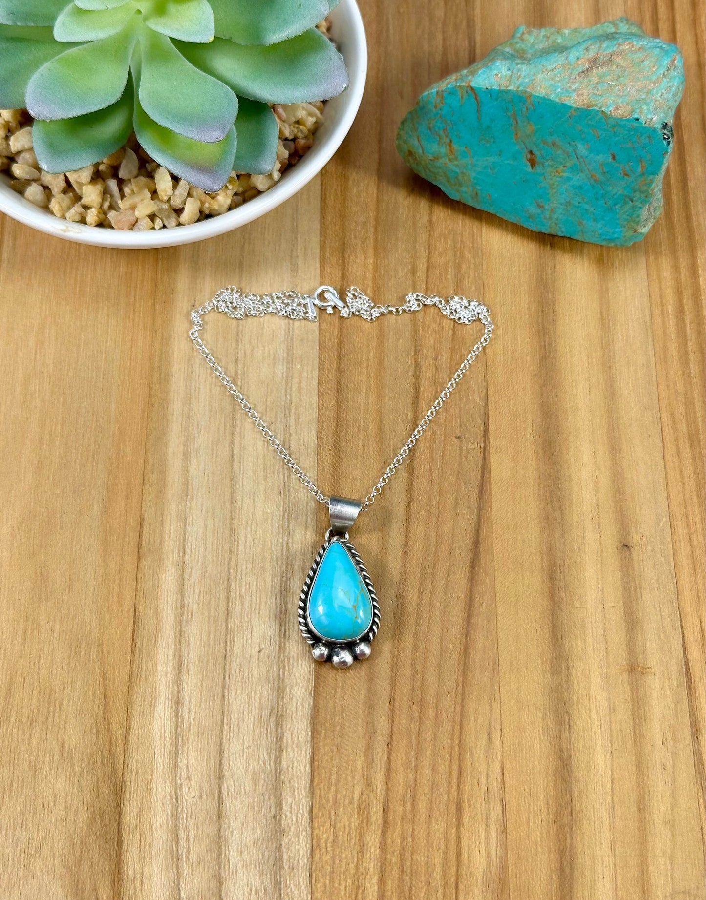 Kingman Turquoise Teardrop Pendant Necklace