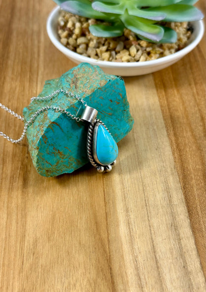Kingman Turquoise Teardrop Pendant Necklace