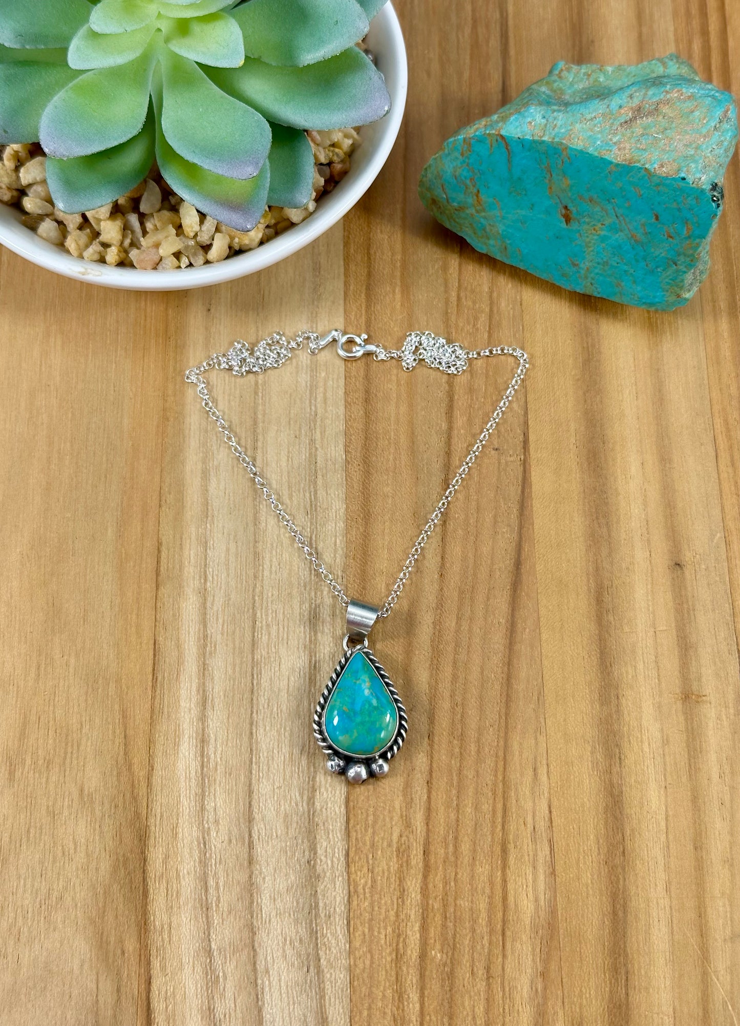 Kingman Turquoise Teardrop Pendant Necklace