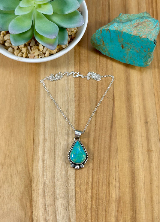 Kingman Turquoise Teardrop Pendant Necklace