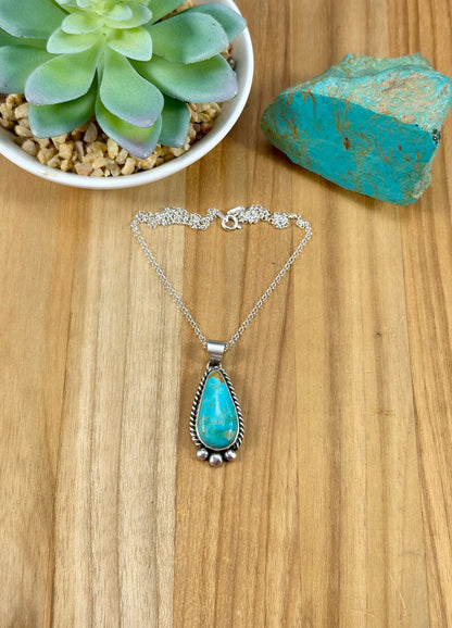 Kingman Turquoise Teardrop Pendant Necklace
