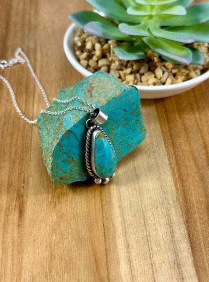 Kingman Turquoise Teardrop Pendant Necklace