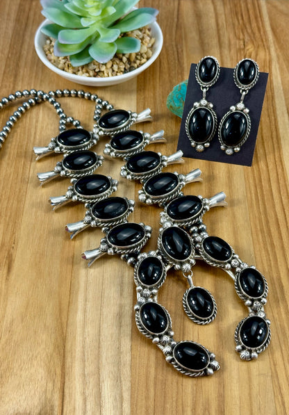 Black Onyx Squash Blossom Necklace Set