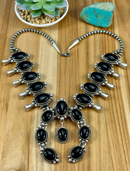 Black Onyx Squash Blossom Necklace Set