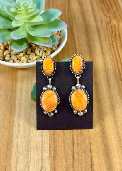 Orange Spiny Sterling Squash Blossom Necklace Set