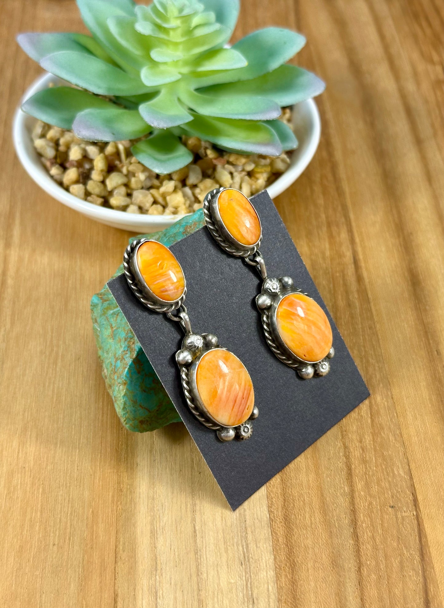 Orange Spiny Sterling Squash Blossom Necklace Set
