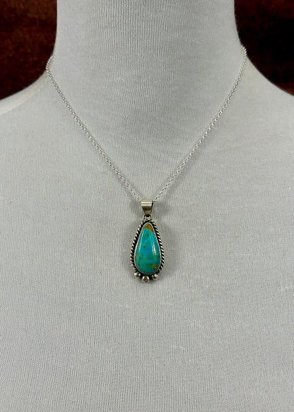 Kingman Turquoise Teardrop Pendant Necklace