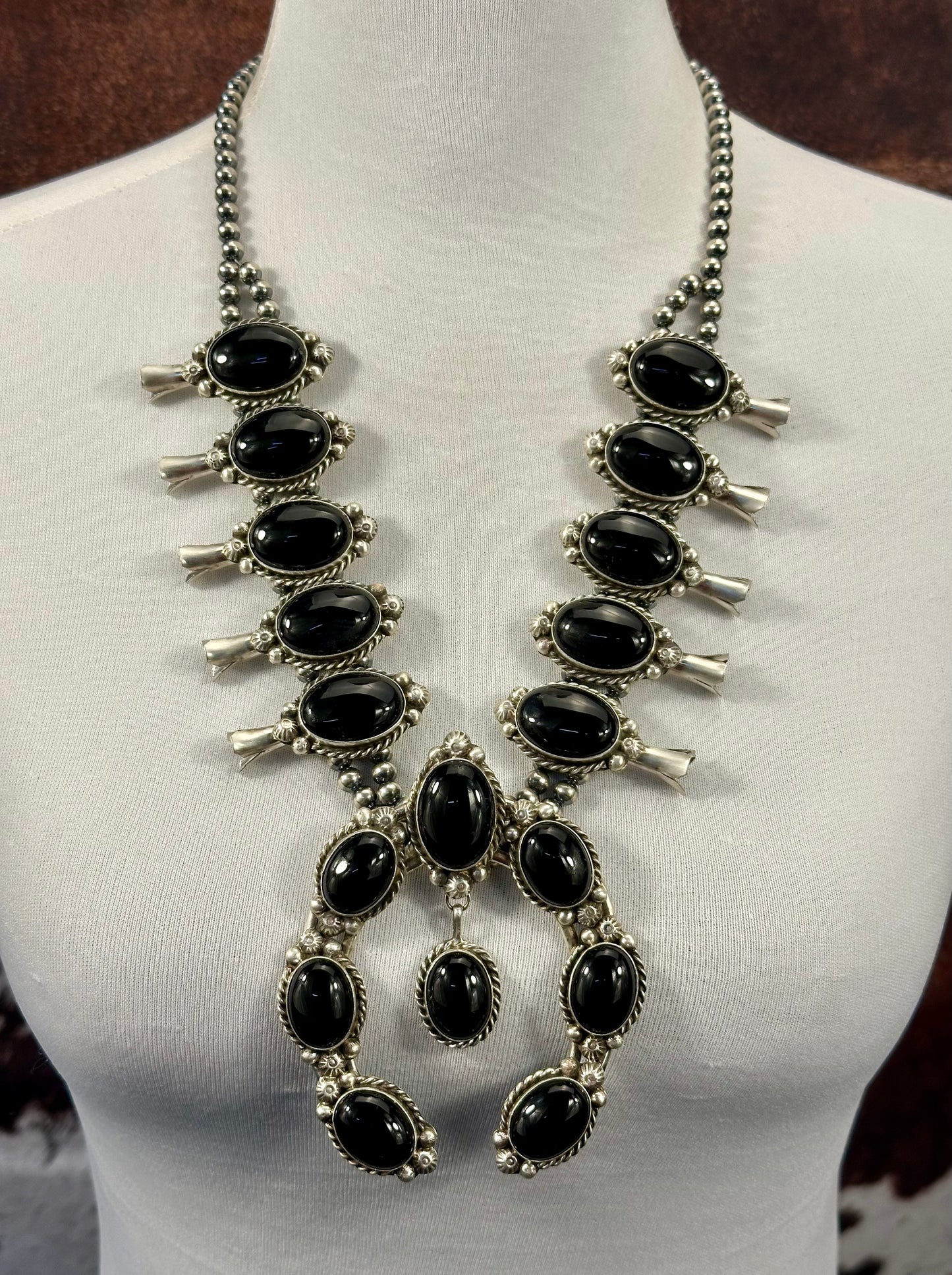 Black Onyx Squash Blossom Necklace Set