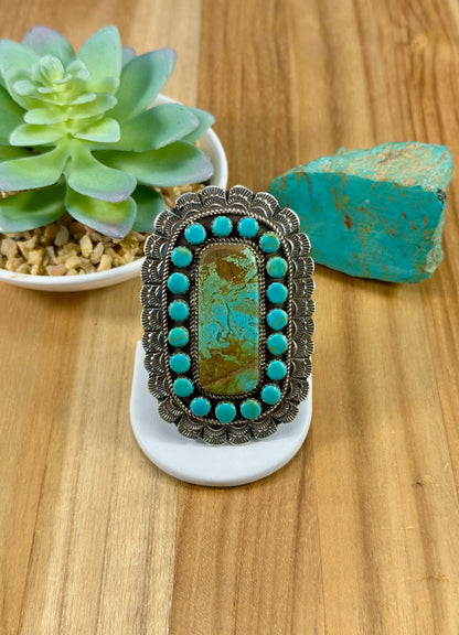 Kingman Turquoise Cluster Sterling Ring