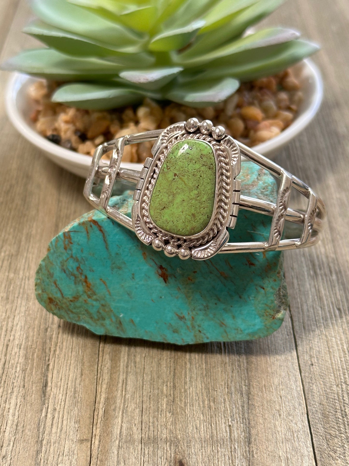 Gaspeite Single Stone Sterling Bracelet