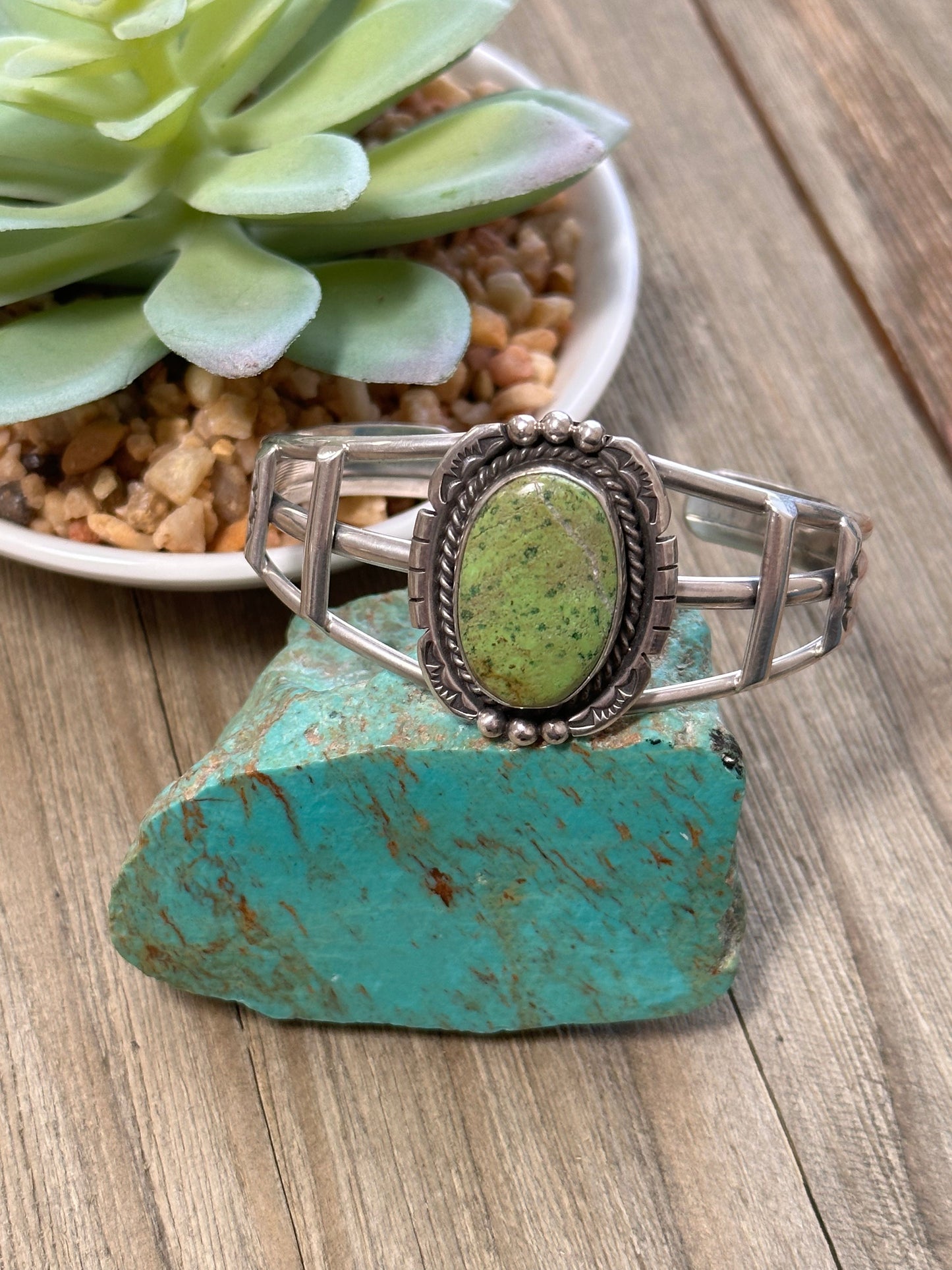 Gaspeite Single Stone Sterling Bracelet