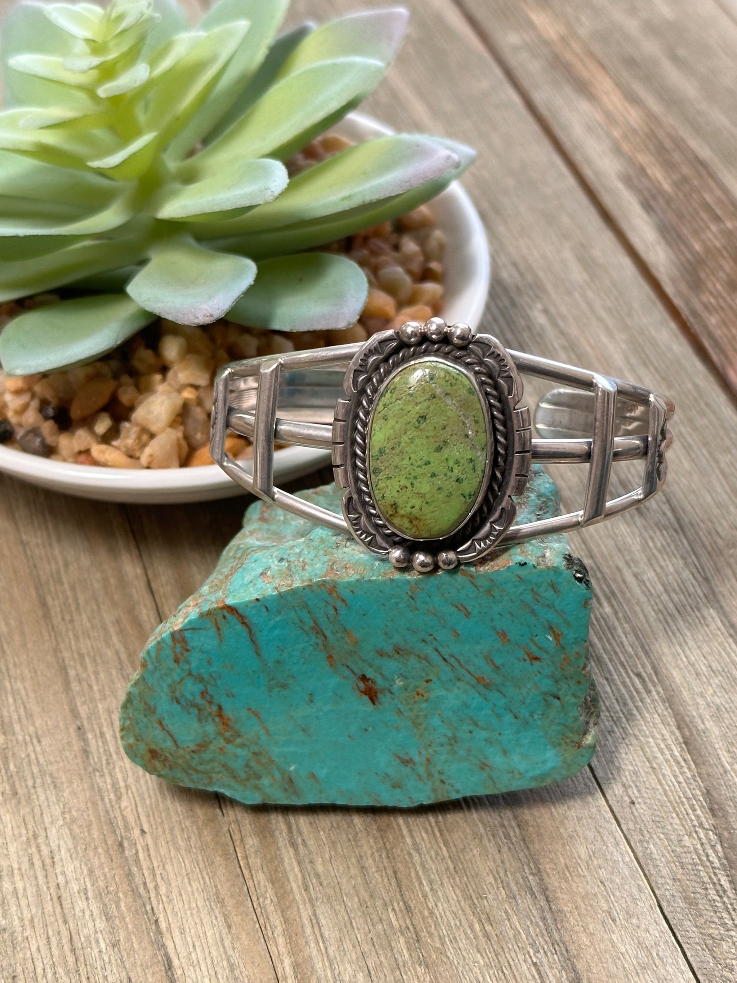 Gaspeite Single Stone Sterling Bracelet