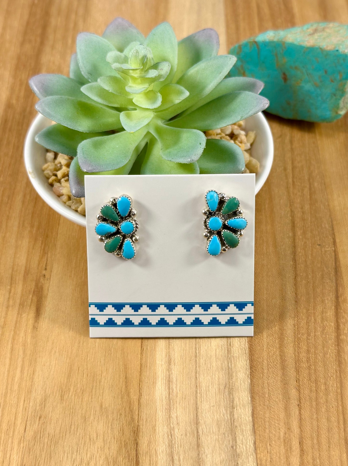 Kingman Turquoise Half Cluster Earrings