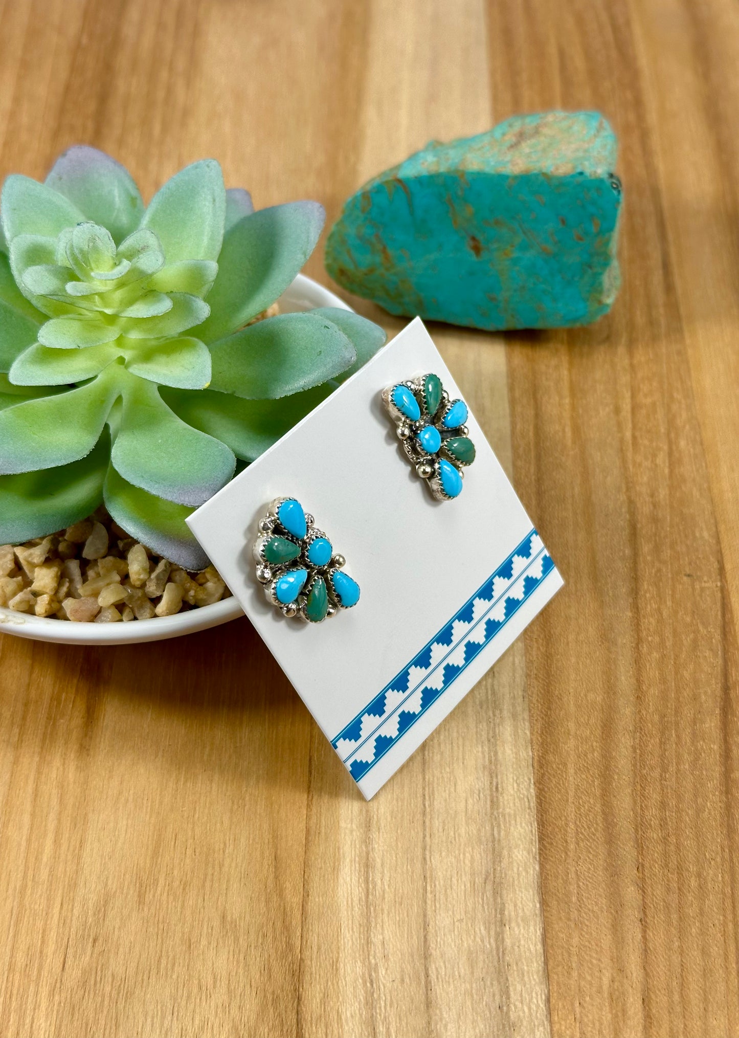 Kingman Turquoise Half Cluster Earrings