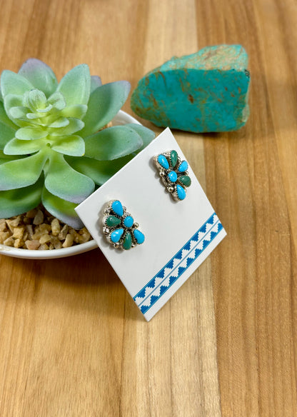 Kingman Turquoise Half Cluster Earrings