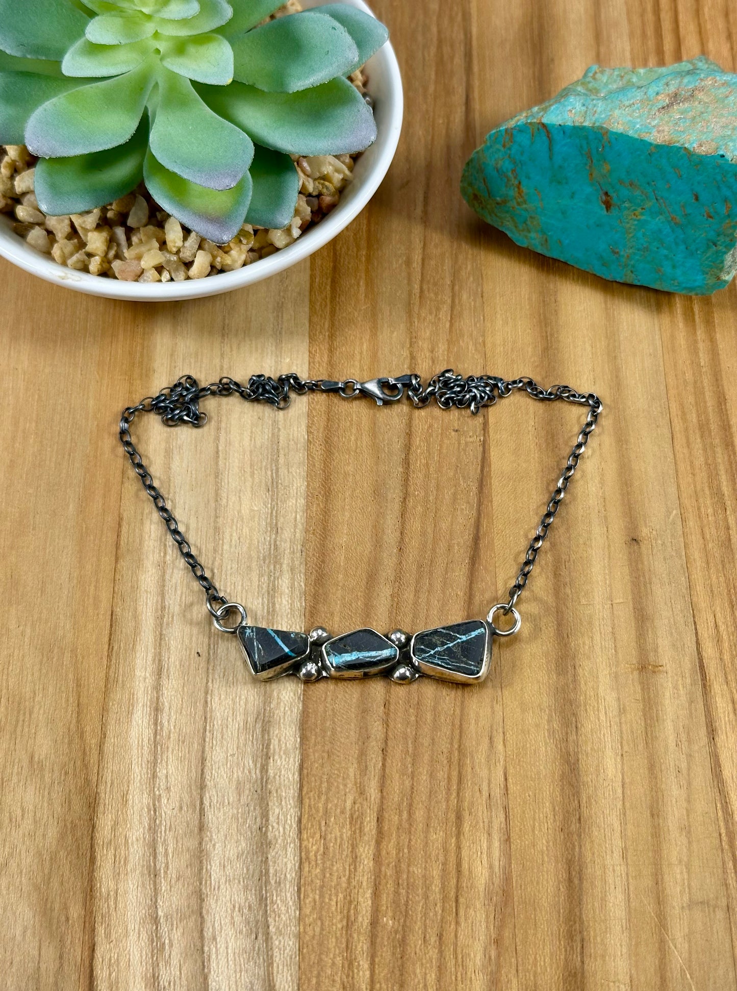 Blackjack 3 Stone Sterling Pendant Necklace
