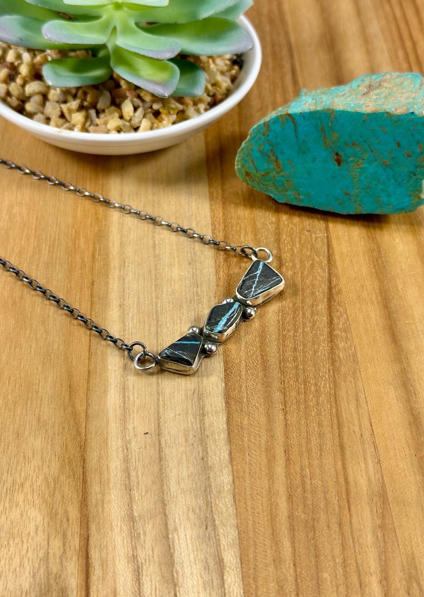 Blackjack 3 Stone Sterling Pendant Necklace