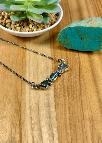 Blackjack 3 Stone Sterling Pendant Necklace