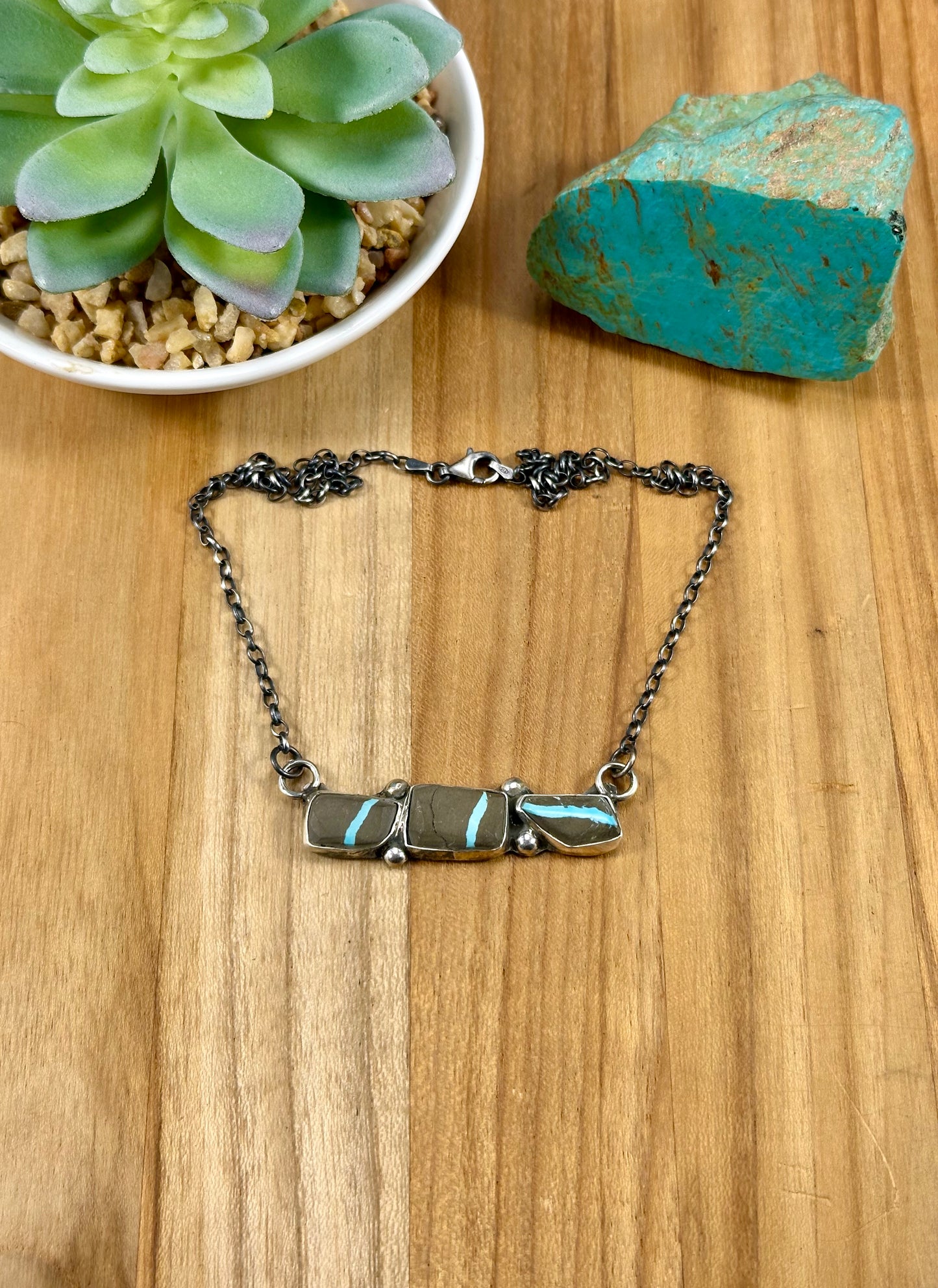 Blackjack 3 Stone Sterling Pendant Necklace