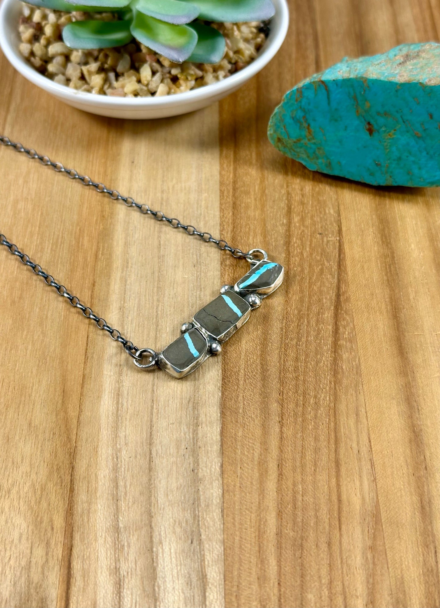 Blackjack 3 Stone Sterling Pendant Necklace