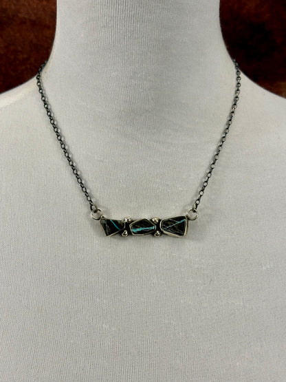 Blackjack 3 Stone Sterling Pendant Necklace