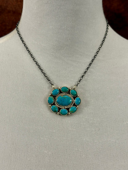 Kingman Turquoise Sterling Cluster Necklace