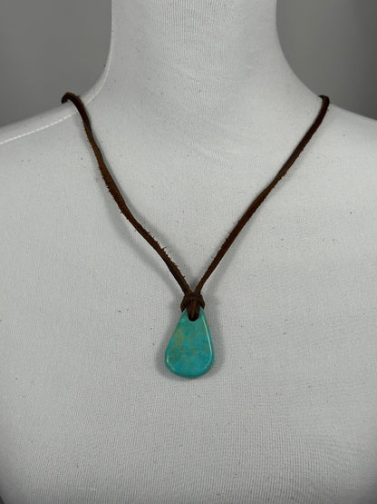 Adjustable Kingman Leather Slab Necklace