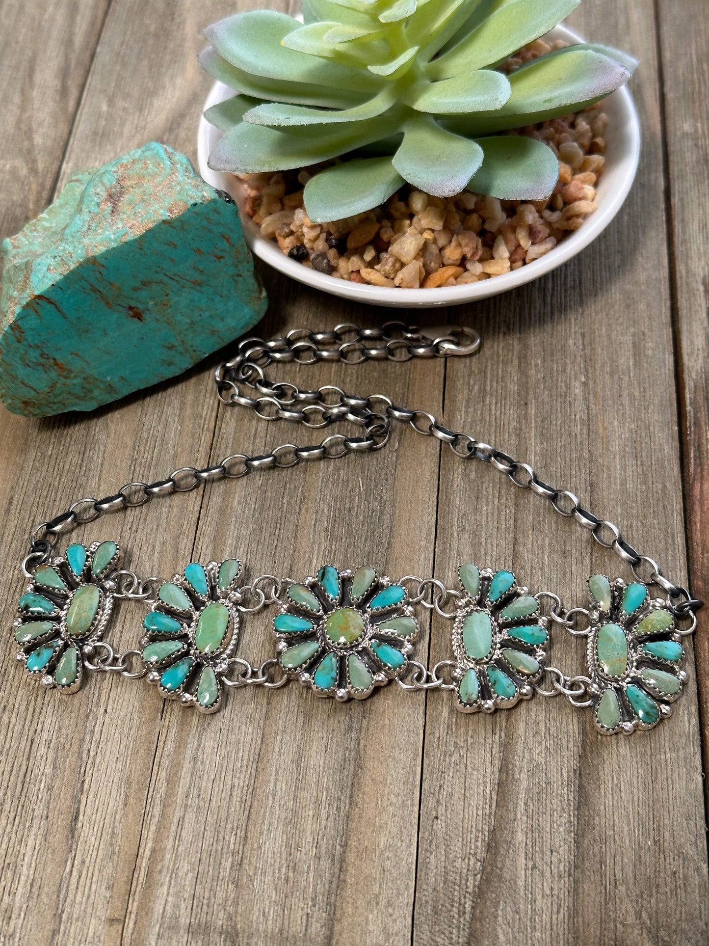 Kingman Turquoise Cluster Sterling Silver Necklace