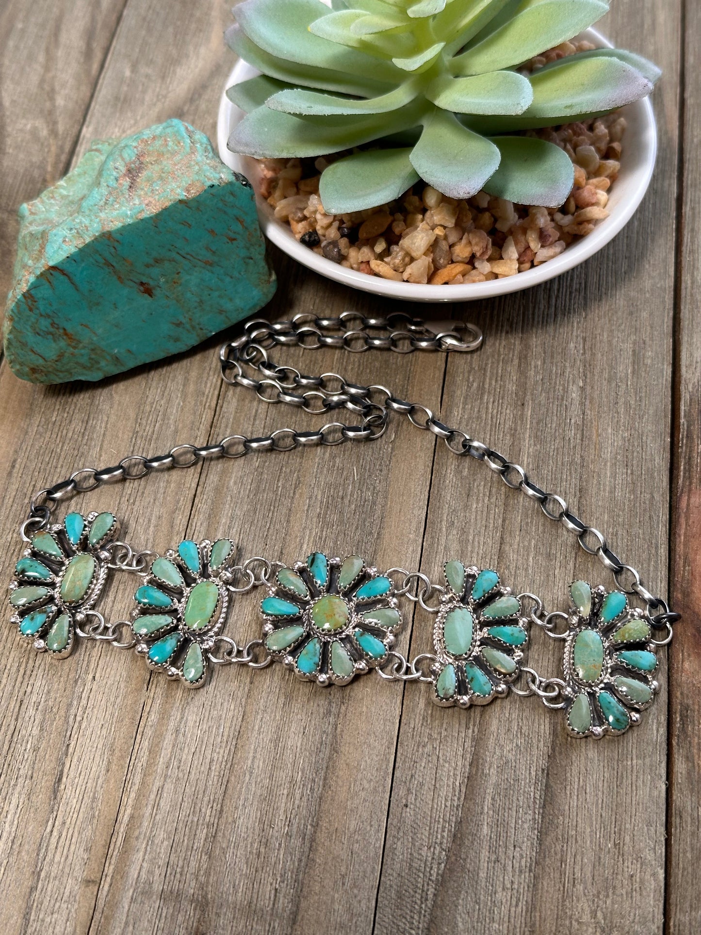 Kingman Turquoise Cluster Sterling Silver Necklace