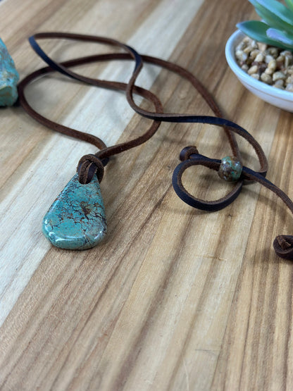 Adjustable Kingman Leather Slab Necklace