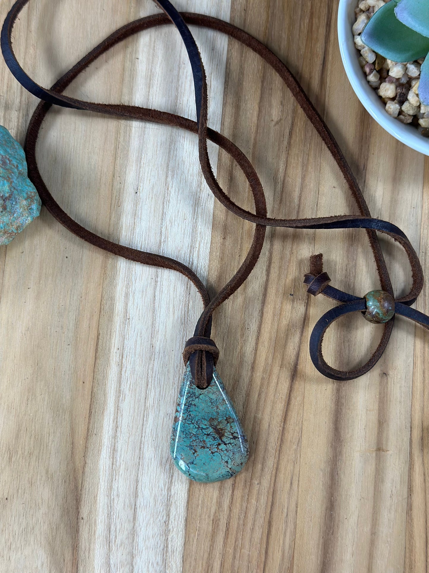 Adjustable Kingman Leather Slab Necklace