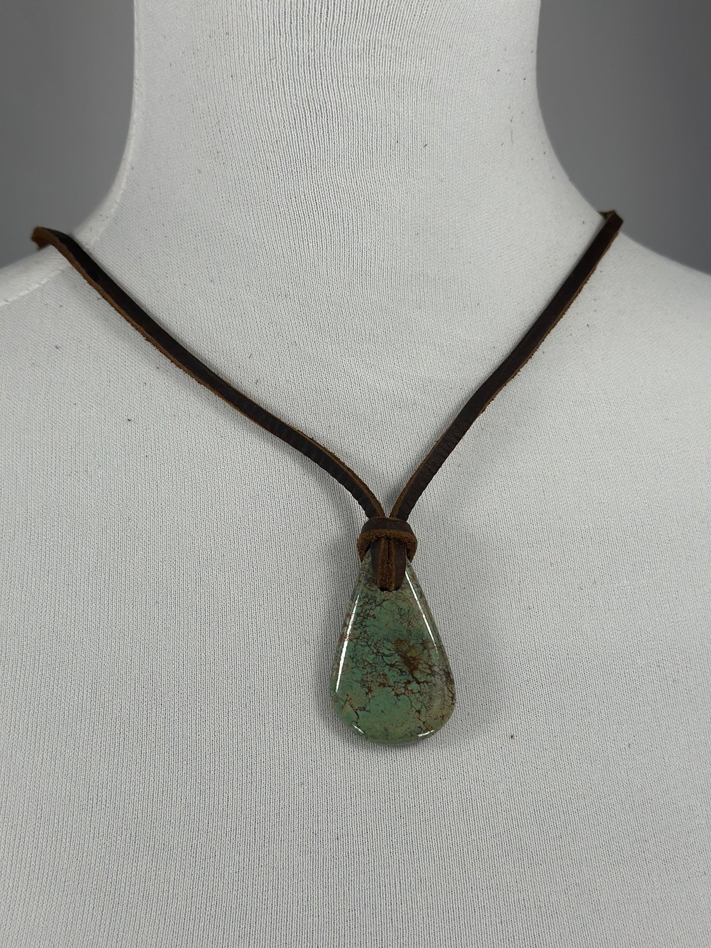 Adjustable Kingman Leather Slab Necklace
