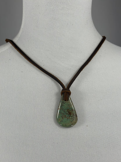 Adjustable Kingman Leather Slab Necklace