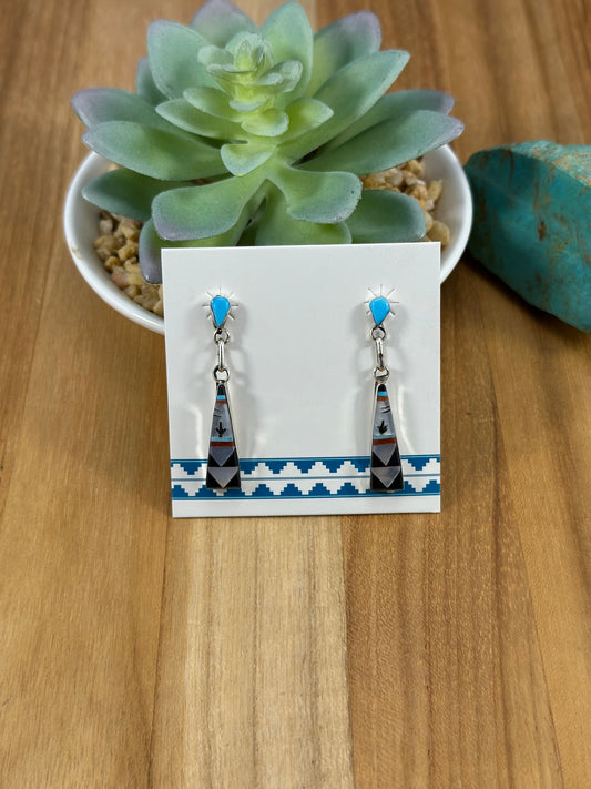 Multicolor Inlay Sterling Dangle Earrings