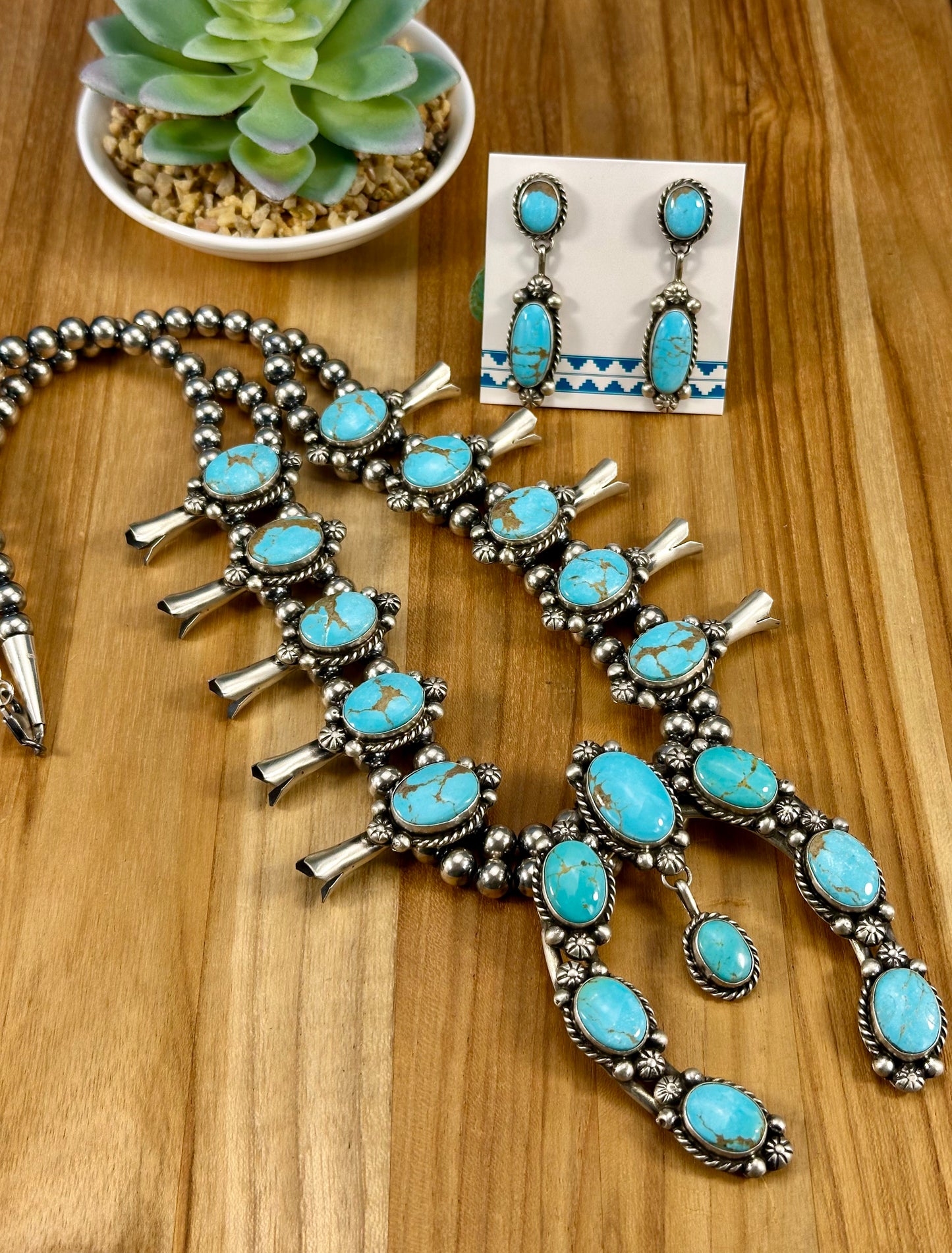 Kingman Turquoise Squash Blossom Necklace Set